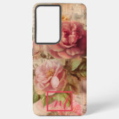 Chique  roze bloemige getransedeerde papyrus samsung galaxy hoesje (Achterkant)