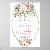 Chique Roze Bloemige Groene Bruiloft Feest Begroet Poster (Voorkant)