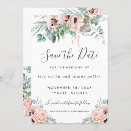 Chique Roze Bloemige Groene Save the Date Kaart