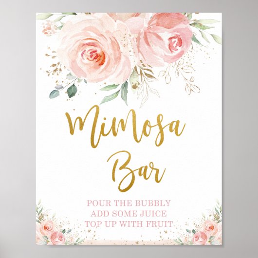 Chique Roze Bloemige Mimosa Bar Bruisende Drank  Poster (Voorkant)