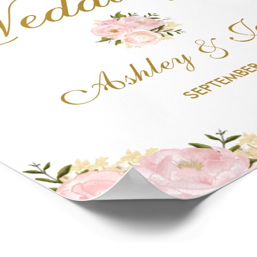 Chique Roze Bloemige Trouwposter Welkomstbord Poster (Hoek)