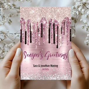 Chique roze blos roze druppels nieuwjaar Kerstmis Briefkaart