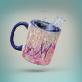 Chique roze blos roze glinster druppels monogram mok