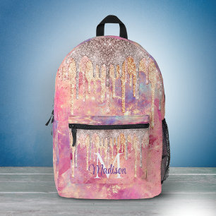 Chique roze blos roze glitters drijvend monogram bedrukte rugzak