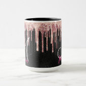 Chique roze blos zwarte druipende monogram mok (Midden)
