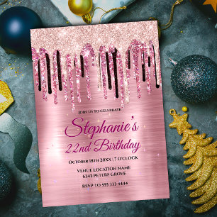 Chique roze blozende roze druipend monogram notiti kaart