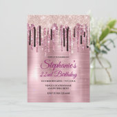 Chique roze blozende roze druipend monogram notiti kaart (Staand voorkant)