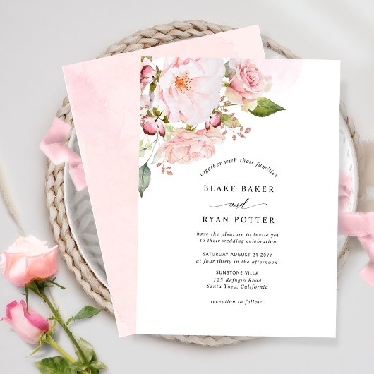 Chique Roze, Blush en Roos Gouden Bloemen Bruiloft Kaart