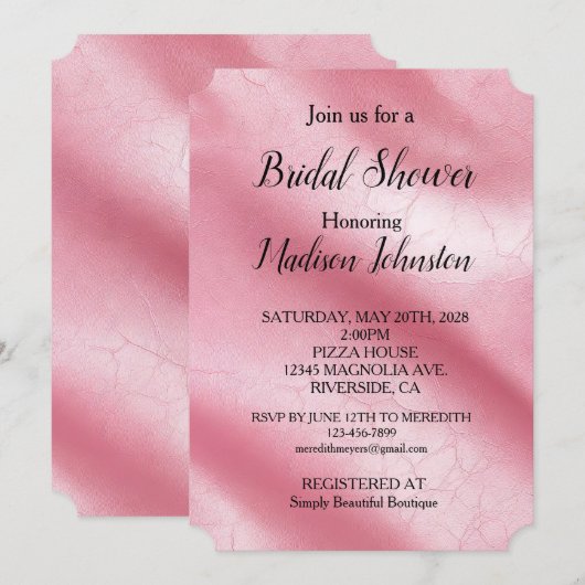 Chique roze blush faux leer kaart (Voorkant / Achterkant)