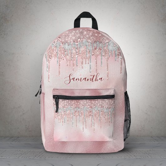 Chique roze blush gouden glitters dips monogram bedrukte rugzak
