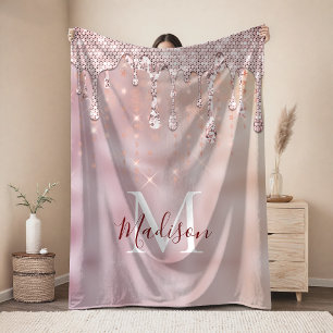 Chique roze blush gouden glittersprenkels monogram fleece deken