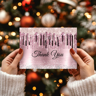 Chique roze blush holografisch monogram bedankkaart