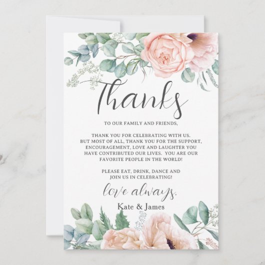 Chique Roze Blush Roos Bloemen Bruiloft QR Share F Bedankkaart (Voorkant)