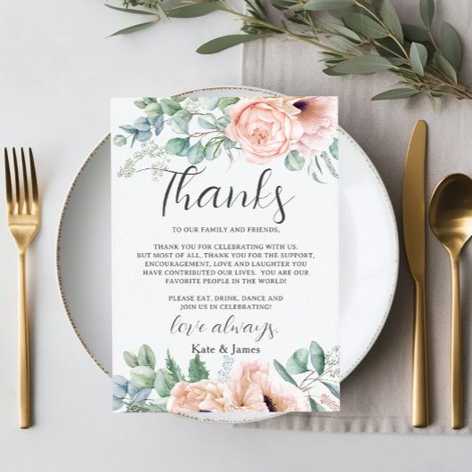 Chique Roze Blush Roos Bloemen Bruiloft QR Share F Bedankkaart