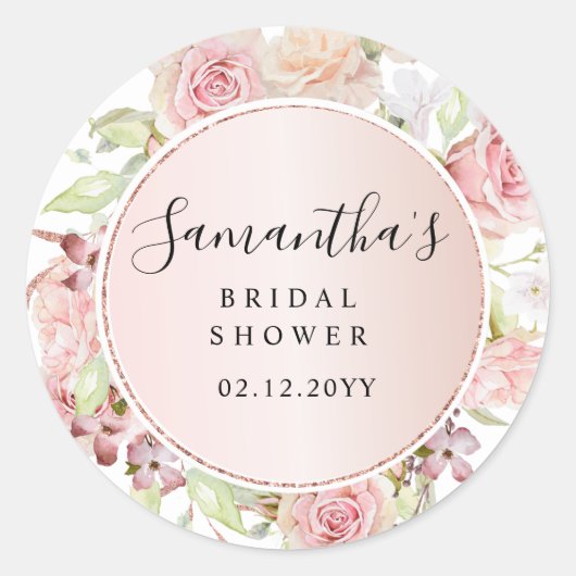 Chique roze, blush Roos gouden bloemen elke gebeur Ronde Sticker (Voorkant)