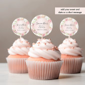 Chique roze, blush Roos gouden bloemen elke gebeur Ronde Sticker