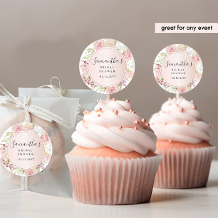 Chique roze, blush Roos gouden bloemen elke gebeur Ronde Sticker