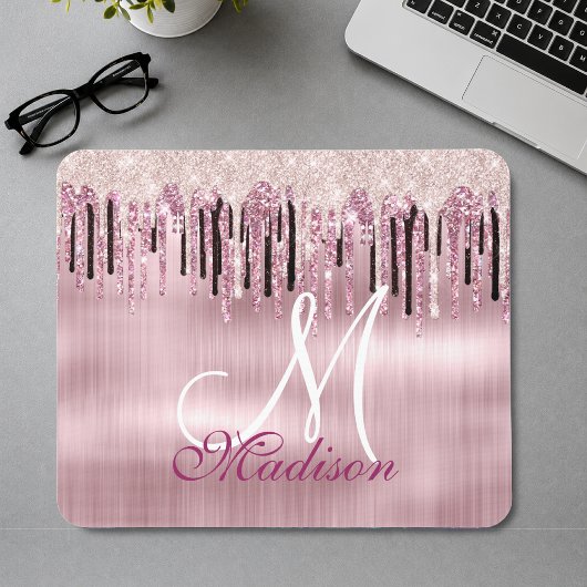Chique roze blush roze druipend monogram muismat