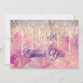 Chique roze blush roze holografische druppels bedankkaart (Voorkant)