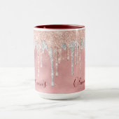Chique roze blush zilver druipend monogram mok (Midden)