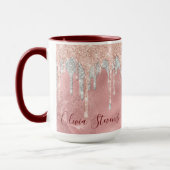 Chique roze blush zilver druipend monogram mok (Links)