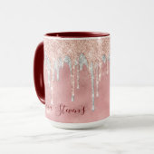 Chique roze blush zilver druipend monogram mok (Voorkant links)