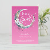 Chique roze Boho Pampas Grass Moon Baby shower Kaart (Staand voorkant)