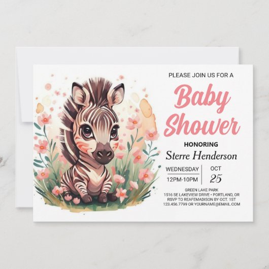 Chique roze Boho Zebra Baby shower Kaart (Voorkant)