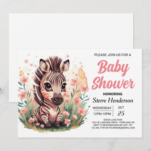 Chique roze Boho Zebra Baby shower Kaart (Voorkant / Achterkant)