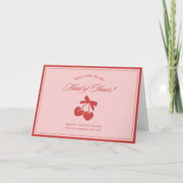 Chique Roze Bow & Cherry Maid of Honor Voorstel Ka Bedankkaart