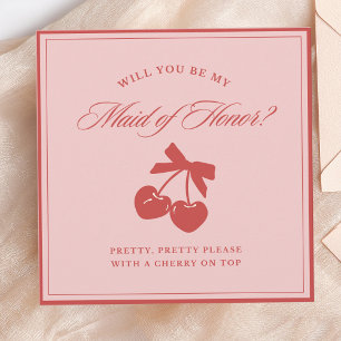 Chique Roze Bow & Cherry Maid of Honor Voorstel Ka Kaart