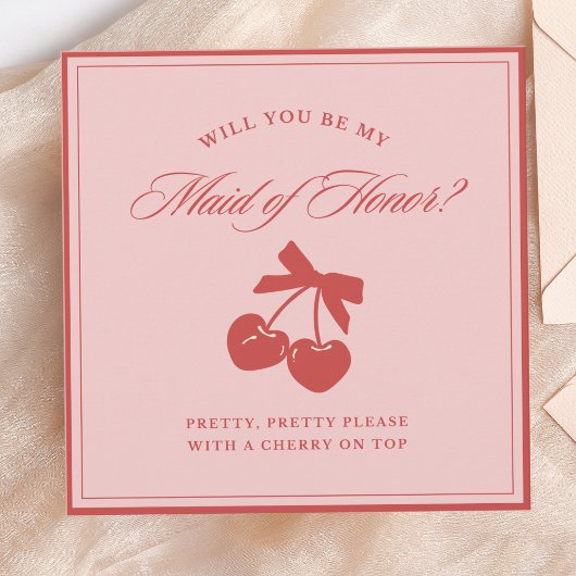 Chique Roze Bow & Cherry Maid of Honor Voorstel Ka Kaart