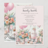 Chique Roze Bruiloft Brunch Uitnodiging (Voorkant / Achterkant)