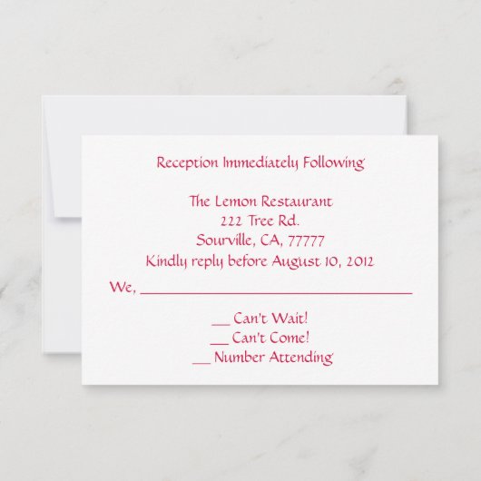 Chique Roze Bruiloftsreceptie RSVP Kaart (Achterkant)