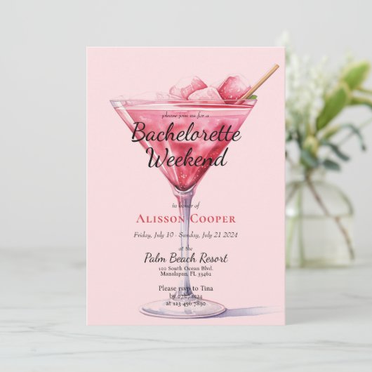 Chique roze cocktails | Vrijgezellenweekend Kaart (Staand voorkant)