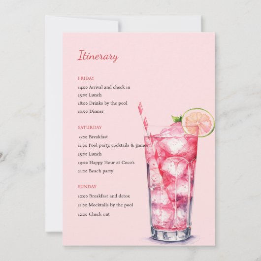 Chique roze cocktails | Vrijgezellenweekend Kaart (Achterkant)