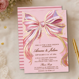 Chique Roze Couture Waterverf Lint Baby Shower Folie Uitnodiging