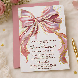 Chique Roze Couture Waterverf Lint Baby Shower Folie Uitnodiging