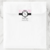 Chique roze damask Initiaal dank u bruiloft Sticke Vierkante Sticker (Tas)