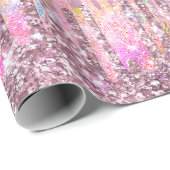 Chique roze damast druppelen eenhoorn glitter cadeaupapier (Rol Hoek)