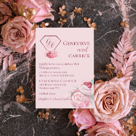 Chique Roze & Dieprode Trouwuitnodiging Kaart