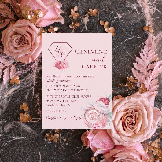 Chique Roze & Dieprode Trouwuitnodiging Kaart