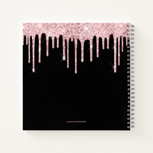 Chique Roze Dripping Glitter Monogram Schets Notitieboek (Achterkant)
