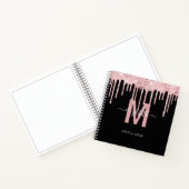 Chique Roze Dripping Glitter Monogram Schets Notitieboek (Binnen)