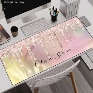 Chique roze eenhoorn druipende glitters monogram bureaumat