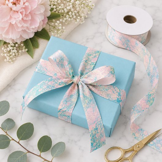 Chique roze en blauwe marmer satijnen lint