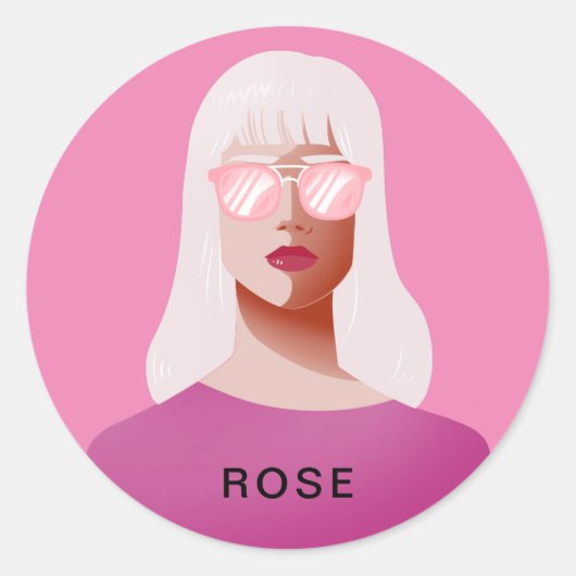Chique roze en classy vrouw ronde sticker (Voorkant)
