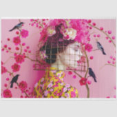 Chique Roze en Geel Bloemen Vogelkooi Pet Decoupag Tissuepapier (Voorkant)