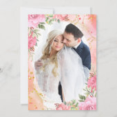 Chique Roze en Goud Bloemen Foto Bruiloft Uitnodig Kaart (Achterkant)