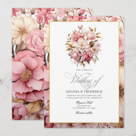Chique roze en gouden bloemendesign kaart